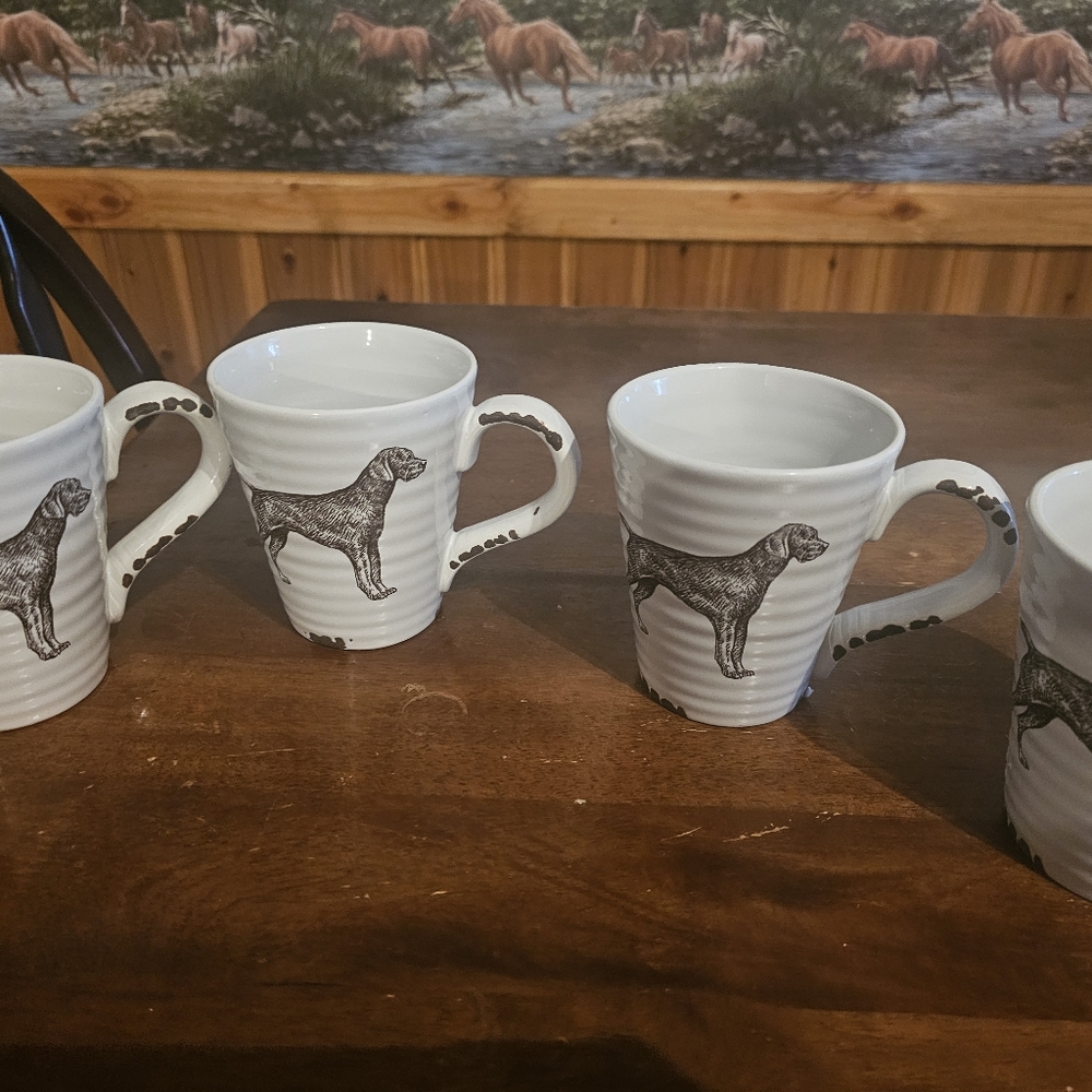 Set of 4 ruff Hewn Dog Coffee Cup Mug White With Brown